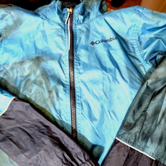 Columbia Tie dye Rain Jacket, Women, Pockets, hood, ZipUp, Black/ Blue, L - Picture 11 of 14